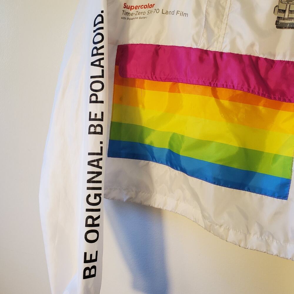 Polaroid Supercolor Crop Top Windbreaker Size M White Cinch Pocket Lightweight - Picture 3 of 14